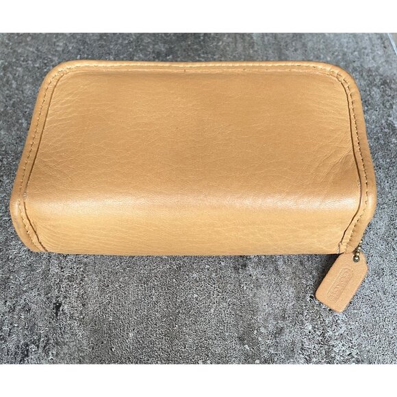 Vintage Coach Chubby Case Camel Embossed Leather With Mirror Cosmetic Travel - Picture 5 of 11